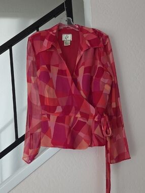 Ice Pink & Red Abstract Wrap Blouse